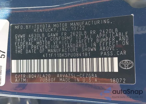 2023 Toyota Camry Xle Awd from USA, damaged, VIN 4T1F11BK5PU084181